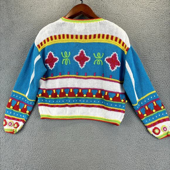 VTG 90s Caridgan Womens Small Artsy Twee Retro Funky Colorful Crop Knit Rainbow - Picture 8 of 12